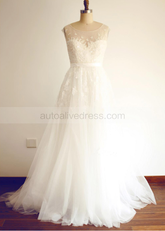 Beaded Ivory Lace Tulle Romantic Wedding Dress